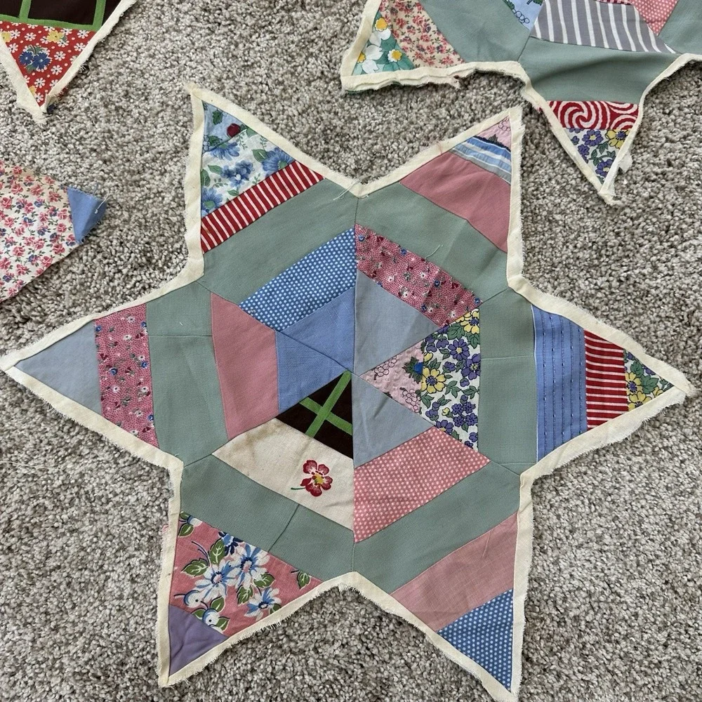 Lot Of 7 Vintage Antique Quilt Blocks‎ Orphans String Star Patchwork Unfinished